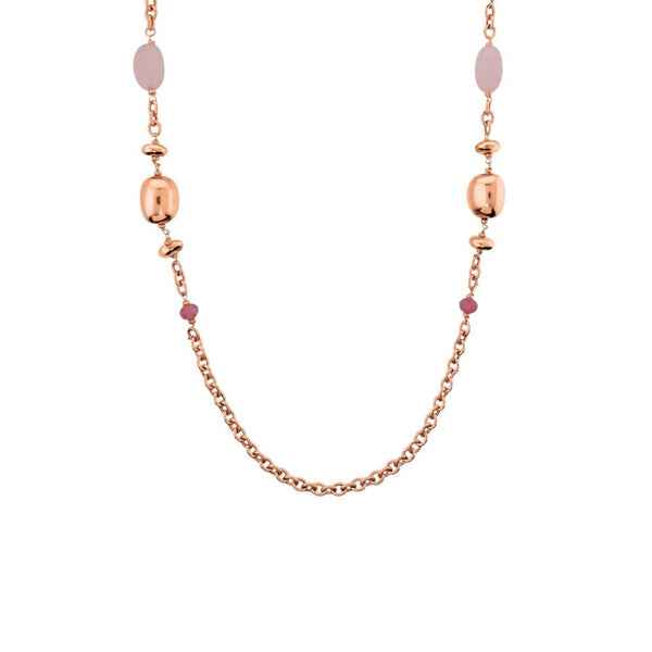 Collana Bronzallure Lunga Pepite Lucide e Pietre Naturali di Quarzite Rosa WSBZ02547.RQ
