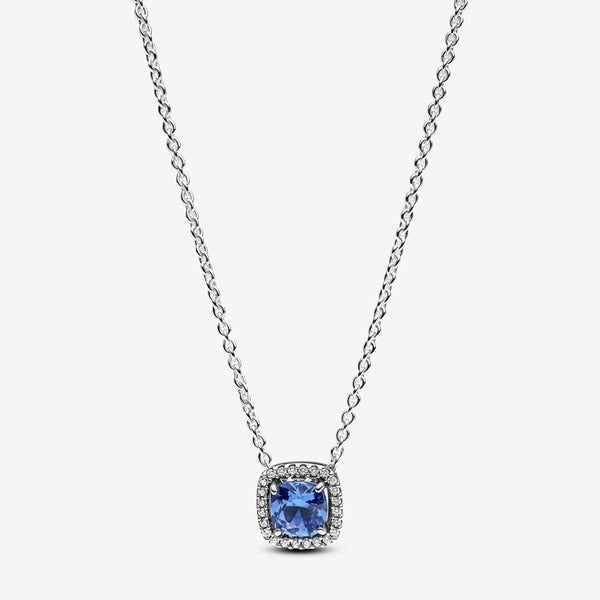 Collana Pandora Punto Luce Quadrato Blu Con Pavè Bianco 393560C01-45