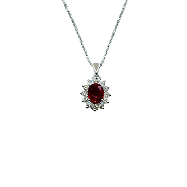 Collana Golay in Oro Bianco con Pendente con Rubino Taglio Ovale e Contorno di Diamanti PCL021WDIRU