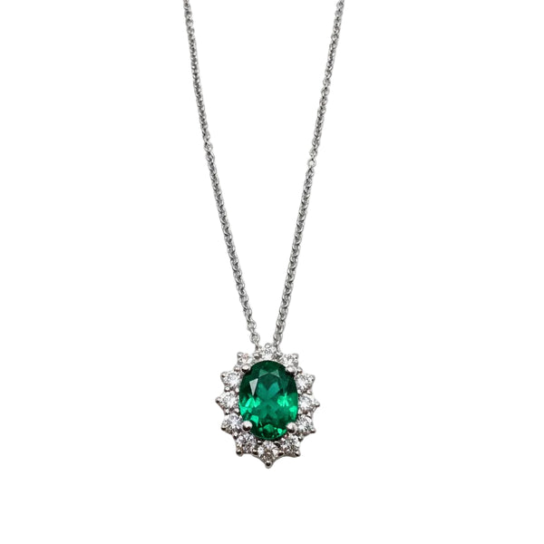Collana Davite&Delucchi in Oro Bianco 18 kt con Pendente con Smeraldo e Diamanti CLN011802SM