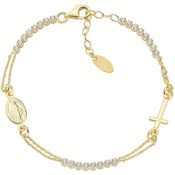 Bracciale Amen Rosario Tennis Dorato Con Zirconi Bianchi BRCRMIGBZ3