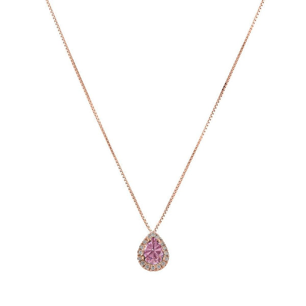 Collana in Oro Rosa con Zaffiro Rosa Taglio Goccia con Diamanti GI-207-72