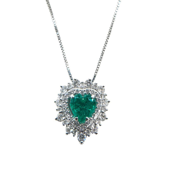 Collar Bibigì Corazón en oro blanco con esmeralda talla corazón y doble hilera de diamantes