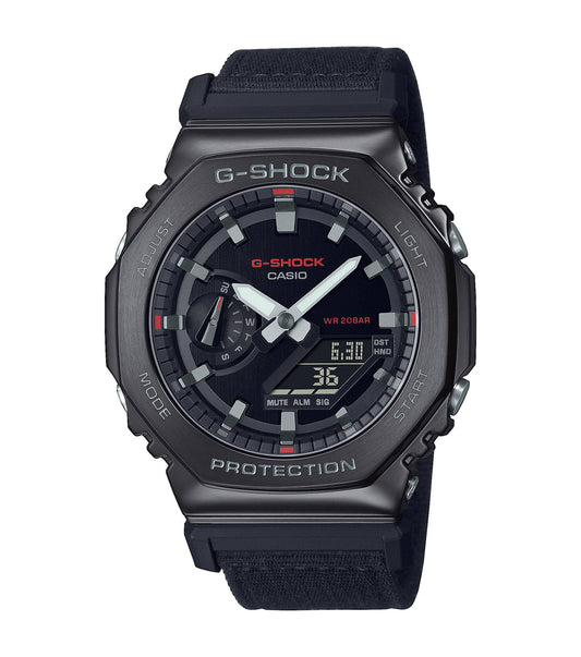 G-Shock Watch with Octagonal Burnished Steel Case and Canvas Strap
