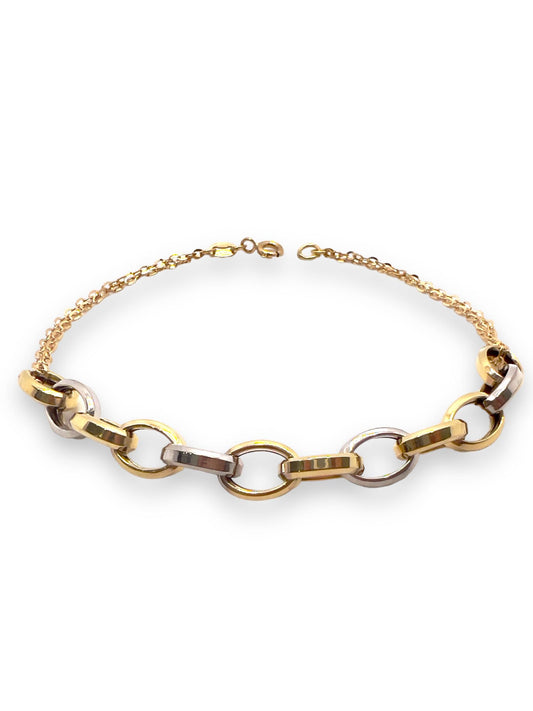 Bracciale Donna in Oro Giallo e Bianco con Maglia Rolò Lucida e Catena