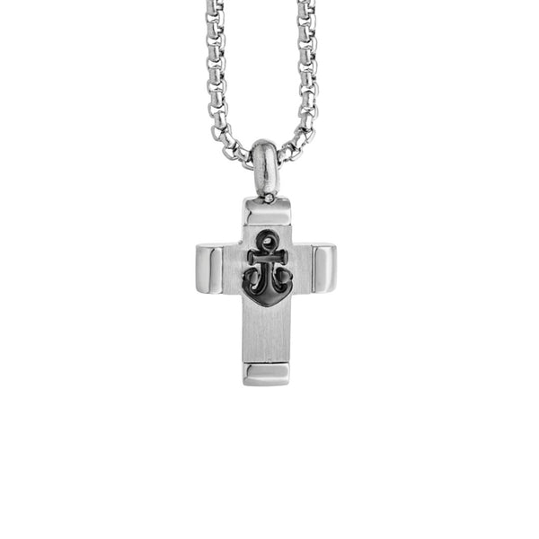 Collana Zancan Uomo Croce con Ancora in Acciaio 316L. UHC022