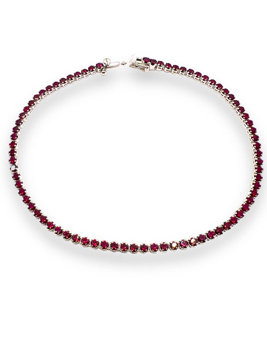 Bracciale Tennis in Oro Bianco 18kt con Zirconi Rossi