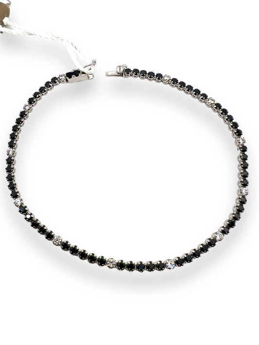 Bracciale Tennis in Oro Bianco 18 kt con Zirconi Neri e Bianchi