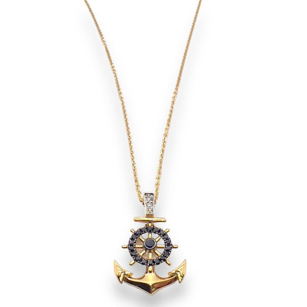 Collana Zancan da Uomo in Oro Giallo 18 kt con Pendente Timone Ancora e Brillanti UC090GB