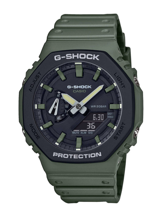 G-Shock Watch with Green Octagonal Case and Black Dial