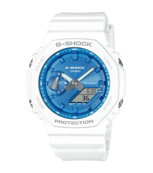White G-Shock Watch with Blue Dial