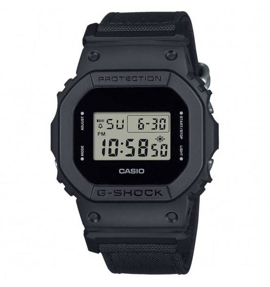 G-Shock Watch with Black Rectangular Case and Black Canvas Strap