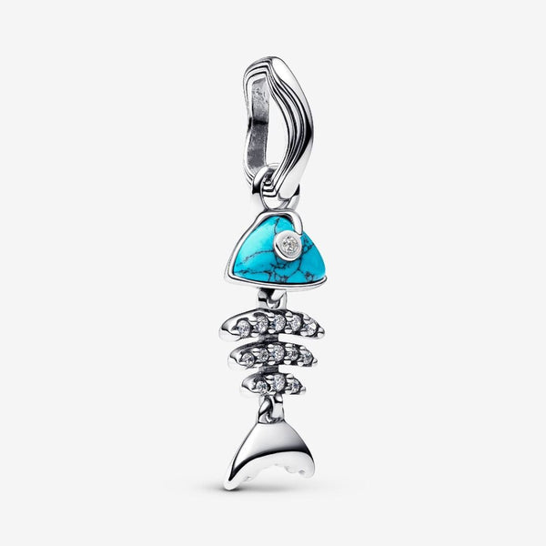 Charm Pandora con colgante de espina de pescado turquesa