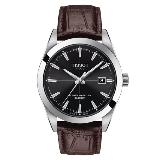 Orolgoio Tissot Gentleman Powermatic 80 Silicium Nero con Cinturino in Pelle