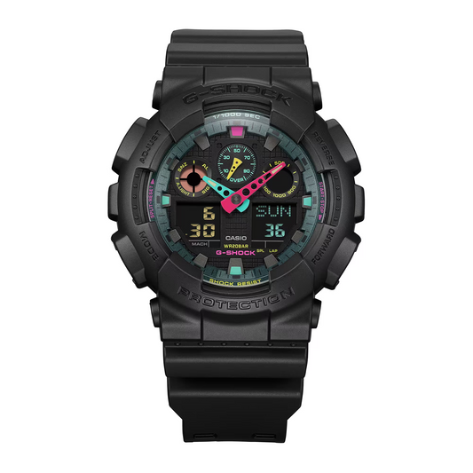 Black G-Shock Men's Watch with Multicolor Hands and Markers