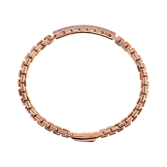Pulsera de malla veneciana semirrígida Bronzallure con placa de pavé cúbico