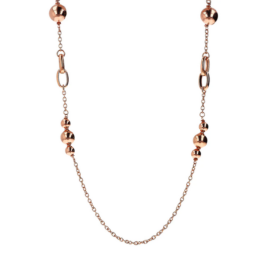 Collana Bronzallure Lunga Con Maglie Ovali Intrecciate E Bead Lucide