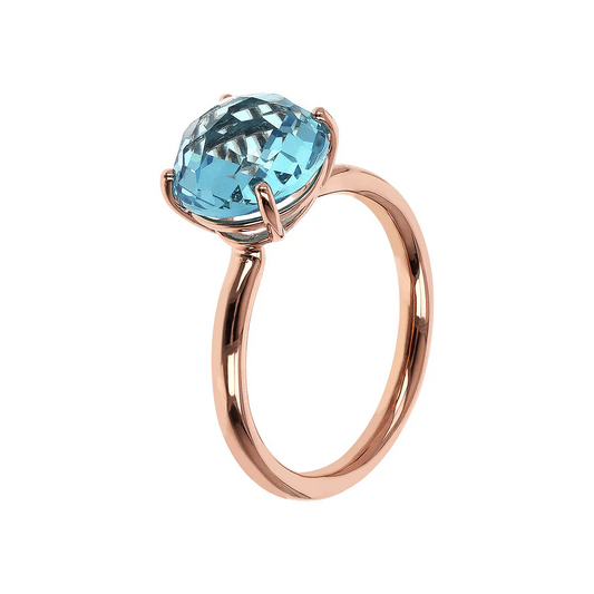 Anello Bronzallure Cocktail Con Prisma Gem Tonda Sky Blue Taglio Mosaico