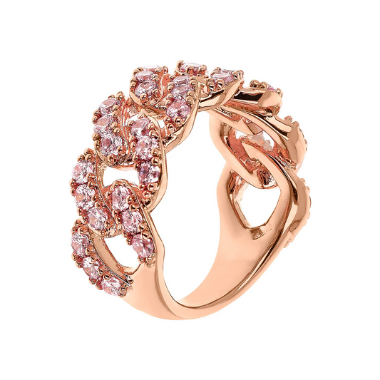 Anello Bronzallure A Fascia Catena Grumetta Squadrata Con Pavé Di Cubic Zirconia Rosa