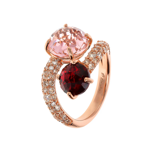 Anillo Bronzallure Contrarié con prisma de gema redonda y pavé de circonitas cúbicas de morganita y rubelita