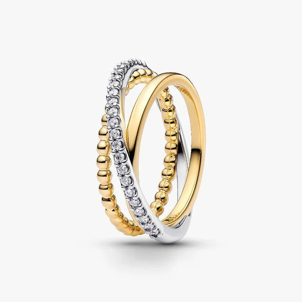 Anello Pandora Tripla Fascia Intrecciata Sfere E Pavé 164826C01