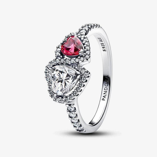 Anello Pandora Doppi Cuori Bianco E Rosso