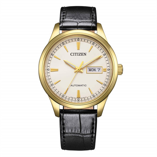 Citizen Men's Classic Automatic Watch with Gold Case and Leather Strap