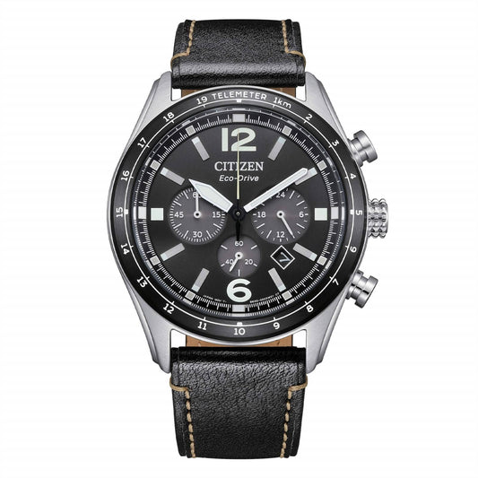 Citizen Men's Chronograph Black Leather Strap Aviator Watch OF 2025