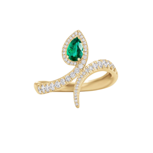 Giorgio Visconti Serpente Ring in Rose Gold with Diamonds and a Drop-Cut Emerald