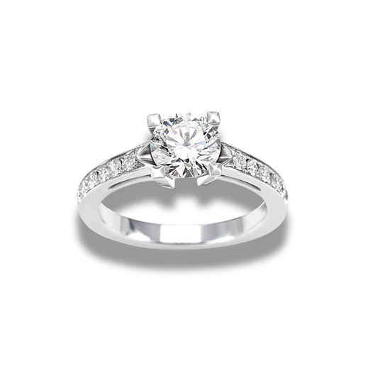 Anello Giorgio Visconti Solitario in Oro Bianco con Diamanti sul Gambo