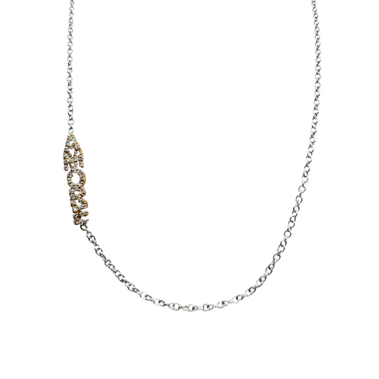 Collana Iannelli Hand Made in Oro Bianco con Scritta Amore in Oro Rosa e Diamanti