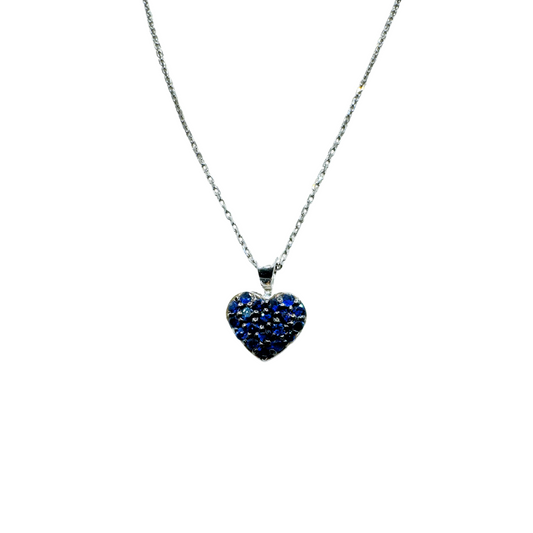 Collana Iannelli Hand Made in Oro Bianco con Pendente Cuore con Pavè di Zaffiri
