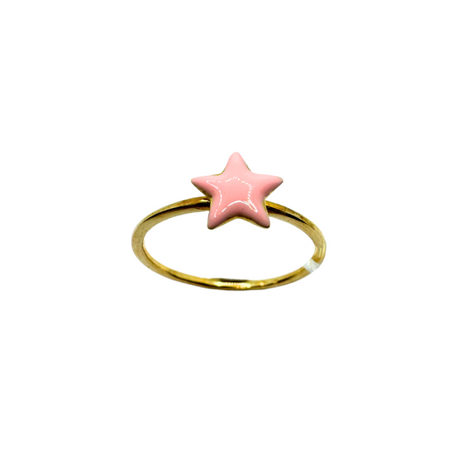 Anello da Bimba in Oro Giallo 18 KT con Stella in Smalto Rosa