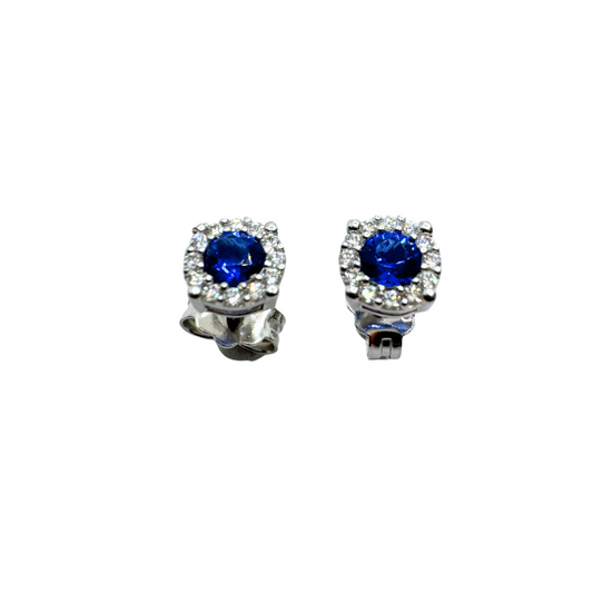 Pendientes de oro blanco de 18 kt con circonitas blancas y azules