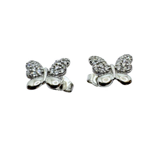 Pendientes de mariposa de oro blanco de 18 kt con circonitas