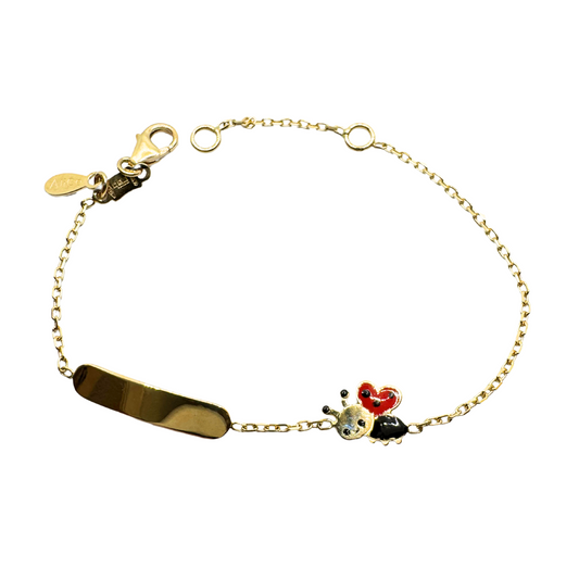 Bracciale Bimba in Oro 18 KT con Targhetta Incedibile e Coccinella Smaltata