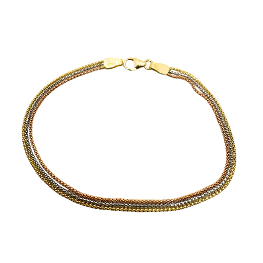 Bracciale Tre Ori in Oro 18 KT Maglia Popcorn