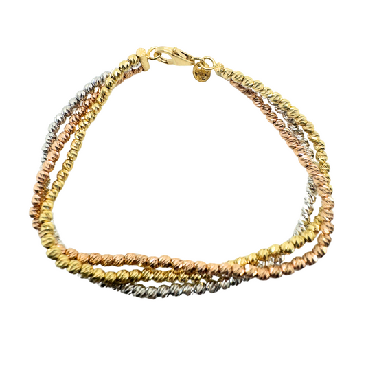 Bracciale Tre Ori in Oro 18 KT con Sfere Diamantate
