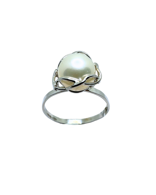 Anello in Oro Bianco 18 KT con Perla Giapponese Akoya mm7,5/8
