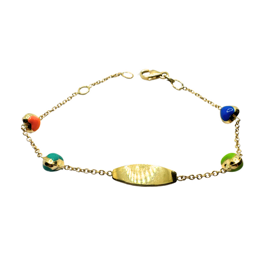 Bracciale Bimba in Oro 18 KT con Targhetta e Cuori Smaltati