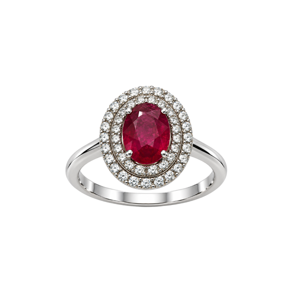 Anello Bibigi Con Rubino-Smeraldo-Zaffiro E Doppio Contorno Di Diamanti -