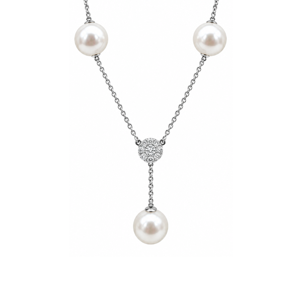 Collar de oro blanco y diamantes con perlas Edison de 12 mm