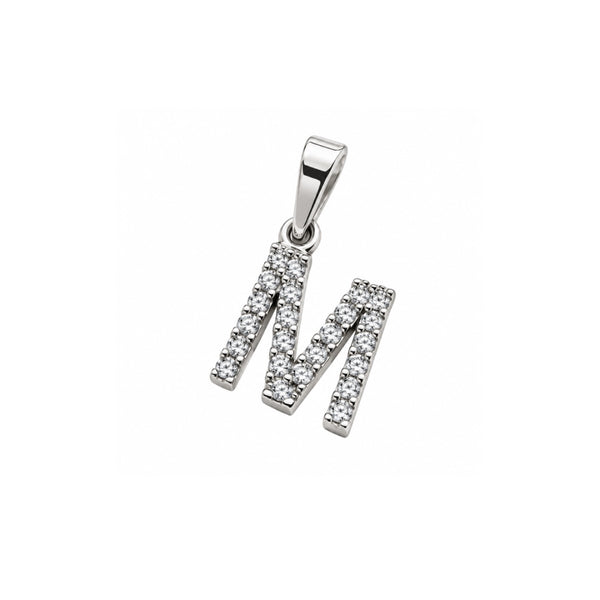 Ciondolo Pendente Iniziale in Oro Bianco 18 KT e Zirconi PND012