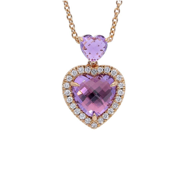 Collana Iannelli Handmade in Oro Rosa 18 KT con Ametiste Cuore e Diamanti AMET
