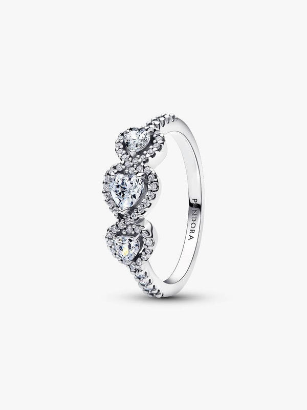 Anello Pandora Tre Cuori Bianchi