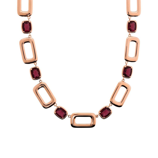Collana Bronzallure Maglie Rettangolari E Prisma Gem Bordeaux A Baguette