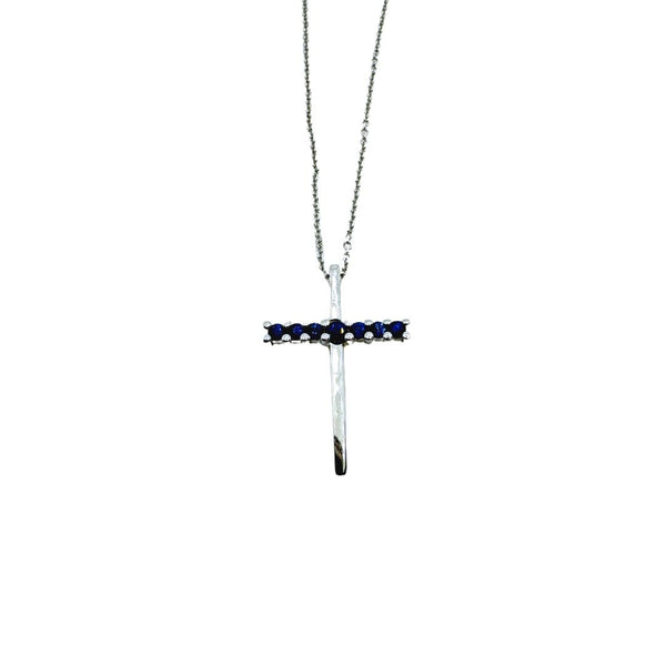 Collana Golay in Oro Bianco con Croce Pendente con Zaffiri Naturali PCR008DI2.