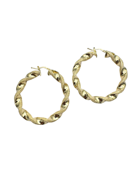 Wavy Hoop Earrings in 18KT Yellow Gold, Satin and Polished