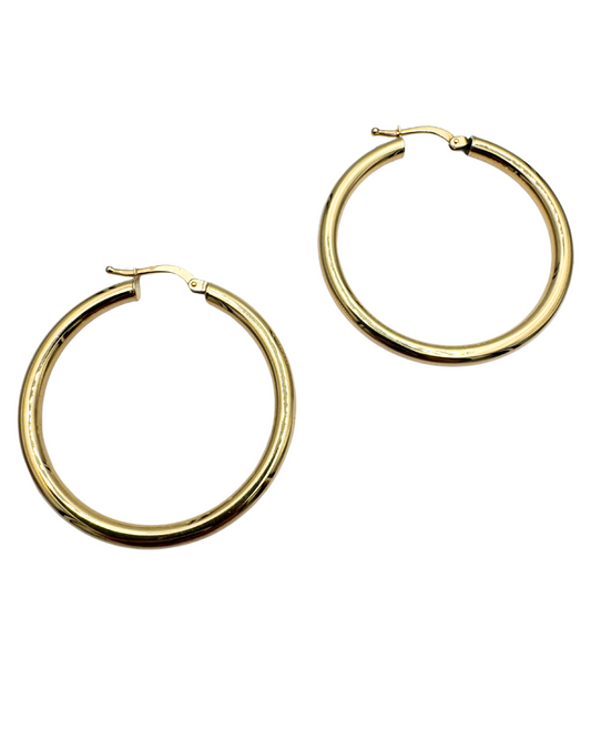 Medium Round Section Hoop Earrings in 18 KT Polished Yellow Gold