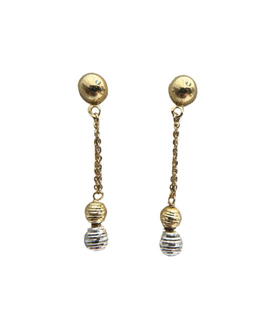 18KT White and Yellow Gold Drop Earrings with Diamond Spheres